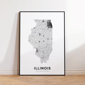 Illinois State Map Print, Illinois Map Poster, Printable Map of Illinois Area, Minimalist IL Road Map Poster, Modern Wall Art, Map Download