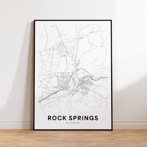 Impression de carte de la ville de Rock Springs, affiche de plan de rue de Rock Springs, art de carte du Wyoming, impression de carte de rue, art mural imprimable, décoration murale de bureau