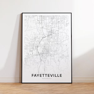 Fayetteville City Map Print, Fayetteville Street Map Poster, Arkansas Map Art, Street Road Map Print, Printable Wall Art, Wall Office Decor