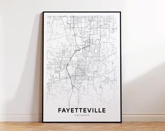 Fayetteville City Map Print, Fayetteville Street Map Poster, Arkansas Map Art, Street Road Map Print, Printable Wall Art, Wall Office Decor