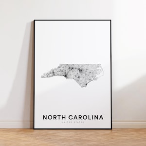 North Carolina Map Print, North Carolina State Map, Minimalist NC USA State Map Print Art, North Carolina Gift, Printable Map Wall Art