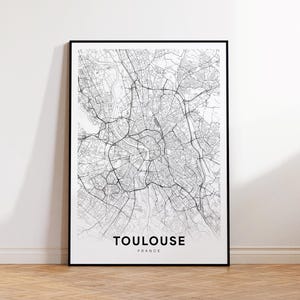 Stadsplattegrond van Toulouse, stratenplan van Toulouse, moderne kaart van Toulouse Frankrijk, afdrukbare stadsplattegrond, afdrukbare stadsplattegrond, wanddecoratie kantoor, instant download