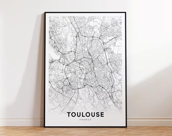 Mapa de la ciudad de Toulouse, mapa callejero de Toulouse, impresión de mapa moderno de Toulouse Francia, mapa de la ciudad imprimible, decoración de pared de oficina, descarga instantánea