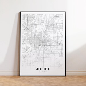 Impression de carte de la ville de Joliet, affiche de carte de rue de Joliet, art de carte de l'Illinois, impression de carte de rue de rue, art mural imprimable, décoration de salon