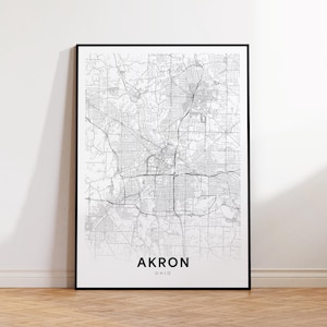 Akron City Map Poster, Akron OH Street Map, Ohio Map Print, City Street Road Map Print, Printable Wall Art, Living Room Decor