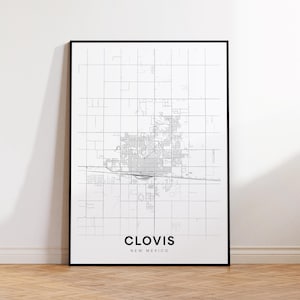 Wydruk mapy miasta Clovis, plakat z mapą ulic Clovis, sztuka mapy Nowego Meksyku, wydruk mapy drogowej ulic, minimalistyczna mapa miasta, wystrój salonu