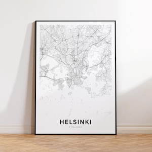 Mapa miasta Helsinki, Mapa ulic Helsinki, Helsinki Finlandia Nowoczesna mapa wydruku, Dekoracja mapy miasta, Wydrukowana sztuka ścienna, Natychmiastowe pobieranie