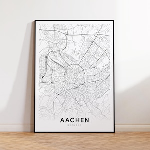 Aachen Karte Stadtplan druckbare Wandkunst, minimalistische Aachen Karte Poster, Deutschland Reise-Dekor, moderne Wandkunst, Geschenk für sie, digitaler Download