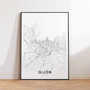Gijon Stadt Karte, Gijón Spanien Wandkunst, Minimalistische Karte Druck, moderne Wanddekoration, Gijón Straßen Karte, Geschenk für Freundin, Instant Download