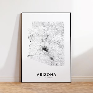 Arizona State Map Print, Arizona Map Poster, Printable Map of Arizona Area, Minimalist AZ Road Map Poster, Instant Download