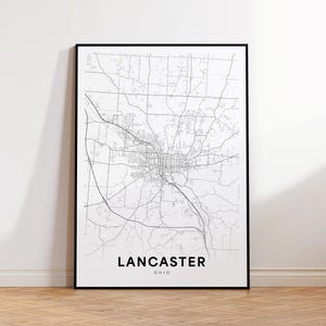 Lancaster City Map Print, Lancaster Street Map Poster, Ohio Map Art, Street Road Map Print, Minimalist City Map, Wall Office Decor