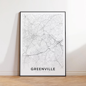 Greenville-stadskaart afdrukken, Greenville-stratenkaart poster, South Carolina kaartkunst, stratenwegenkaart afdrukken, minimalistische stadsplattegrond, Office Wall Art