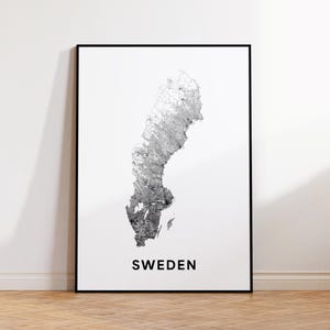 Sweden Map Print, Sweden Road Map Poster, Sweden Country Map Poster, Black and White Minimalist Sweden Print, Scandinavian Style Wall Art