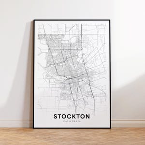 ストックトン市地図ポスター、ストックトン CA ストリートマップ、カリフォルニア市地図プリント、市道路地図プリント、印刷可能なウォールアート、子供部屋ウォールアート