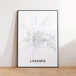 Impression de carte de la ville de Laramie, affiche de plan de Laramie, carte du Wyoming, impression de carte routière, art mural imprimable, art mural de bureau