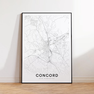 Concord City Map Print, Concord Street Map Poster, New Hampshire Map Art, Street Road Map Print, Minimalist City Map, Living Room Decor