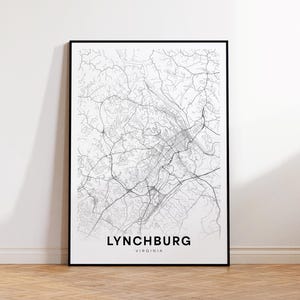 Lynchburg City Map Print, Lynchburg Street Map Poster, Virginia Map Art, Street Road Map Print, Printable Wall Art, Wall Office Decor