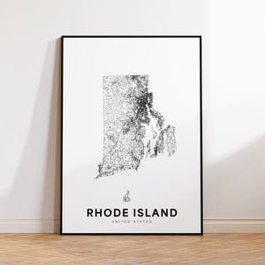Rhode Island Map Print, Rhode Island State Map, Minimalist RI USA State Map Print Art, Rhode Island Gift, Printable Map Wall Art