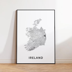 Impression de carte de l&#39;Irlande, affiche de carte de la République d&#39;Irlande, art de la carte du pays de l&#39;Irlande, carte du Royaume-Uni, art mural de l&#39;Irlande, décoration de bureau à domicile, carte imprimable