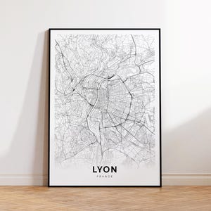 Lyon Stadt Karte, Lyon Straßenkarte, Lyon Frankreich, moderne Karte Drucken, druckbare Stadt Karte, Hauptdekor, sofortiger digitaler Download