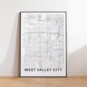 West Valley-stadskaart afdrukken, West Valley City-kaartposter Utah, Utah-kaartkunst, stratenwegenkaart afdrukken, minimalistische stadskaart, woonkamerdecor