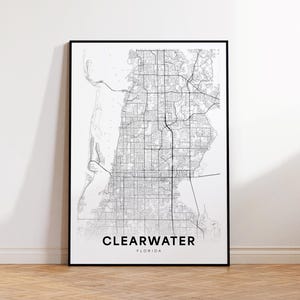 Clearwater City Map Print, Clearwater Street Map Poster, Florida kaartkunst, Street Road Map Print, Minimalistische Stadskaart, Office Wall Art