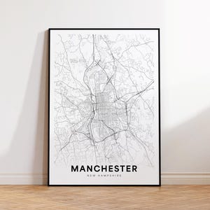 Manchester City Map Print, Manchester Street Map Poster, New Hampshire Map Art, Street Road Map Print, Minimalist City Map, Wall Art Print