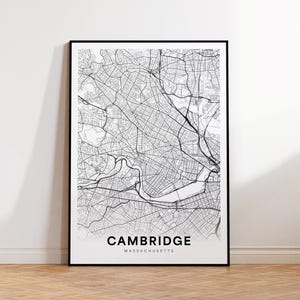 Cambridge City Map Print, Cambridge Street Map Poster, Massachusetts Map Art, Street Road Map Print, Minimalist City Map, Office Wall Art