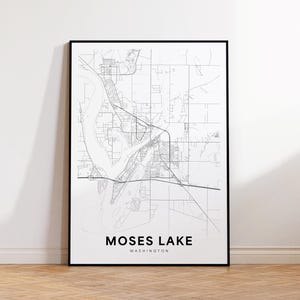 Moses Lake City kaart print, Moses Lake stratenkaart poster, Washington kaart kunst, stratenplan print, minimalistische stadskaart, woonkamer decor
