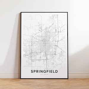 Stampa mappa della città di Springfield, poster mappa stradale di Springfield, arte mappa dell'Illinois, stampa mappa stradale, arte murale stampabile, arredamento soggiorno
