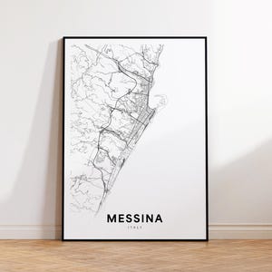 Messina City Map, Messina Street Map, Messina Italy Modern Map Print, Italy Map, City Map Decor, Printable Wall Art, Instant Download