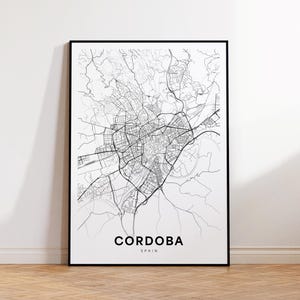 Mapa de la ciudad de Córdoba, Arte mural de Córdoba, España, Impresión de mapa minimalista, Decoración de pared moderna, Mapa de calles de Córdoba, Regalo para él, Descarga instantánea