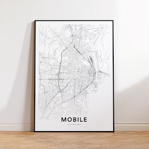 Mobile City Map Poster, Mobile AL Straßenkarte, Alabama Stadt Karte Drucken, Stadt Straßenkarte Drucken, druckbare Wandkunst, Haus-Büro-Wanddekor
