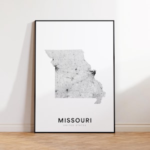 Missouri State Map Print, Missouri Map Poster, Printable Map of Missouri Area, Minimalist MO Road Map Poster, Minimalist Wall Decor