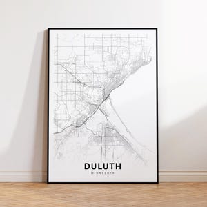 Duluth City Map Print, Duluth Street Map Poster, Minnesota Map Art, Street Road Map Print, Minimalist City Map, Office Wall Art