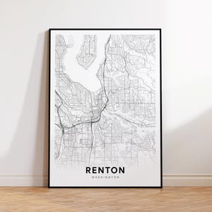 Renton stadskaart afdrukken, Renton stratenkaart poster, Washington kaartkunst, stratenwegenkaart afdrukken, minimalistische stadsplattegrond, Office Wall Art