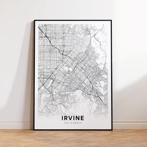 アーバイン市地図プリント、アーバイン市街地図ポスター、カリフォルニア地図アート、道路地図プリント、ミニマリスト市街地図、オフィス壁アート