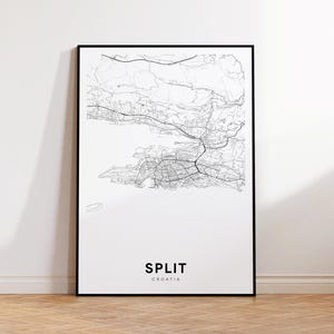 Split Karte Print, Split Karte Poster, Straßenkarte Kunst, moderne Wanddekoration, Geschenk für Sie/Ihn, Bürowanddekor, druckbare Wandkunst