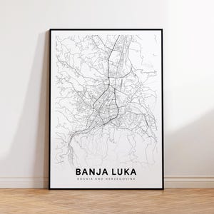 Banja Luka Karte Drucken, Banja Luka Karte Poster, Straßen Karte Kunst, moderne Wanddekoration, Geschenk für sie, Büro Wanddekoration, druckbare Wandkunst