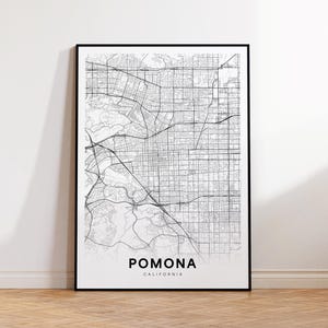 Pomona City Map Print, Pomona Street Map Poster, California Map Art, Street Road Map Print, Minimalist City Map, Office Wall Art