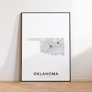 Oklahoma karta tryck, Oklahoma delstatskarta, minimalistisk OK USA delstatskarta tryckkonst, Oklahoma gåva, utskrivbar karta väggkonst, kontorsväggdekor