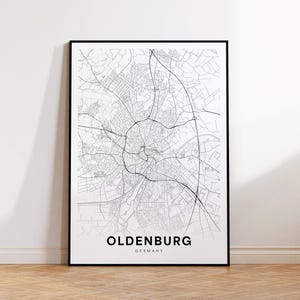 Oldenburg Karte, Oldenburg Deutschland Wandkunst, Minimalistische Karte Druck, moderne Wanddekoration, Oldenburg Straßen Karte, Karte Druck, Instant Download