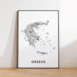 Greece Map Print, Greece Street Map Art, Greece Country Map Poster, Black and White Greece Print, Minimalist Greece Wall Art, Map Download