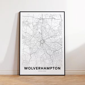 Mapa de la ciudad de Wolverhampton, impresión del mapa de Wolverhampton, póster minimalista del mapa de Wolverhampton, decoración del mapa de la ciudad, mapa imprimible, descarga instantánea