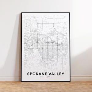 Spokane Valley kaart print, Spokane Valley stratenplan poster, Washington kaart kunst, stratenplan print, minimalistische stadsplattegrond, Instant Download