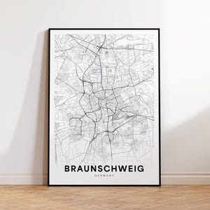 Art mural imprimable carte de la ville de Brunswick, affiche de carte de Brunswick minimaliste, décoration d'intérieur élégante en Allemagne, art mural moderne, cadeau unique