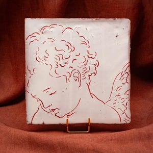 Handmålad ängelplatta - azulejo putto - keramisk väggkonst - Portugal - Frammenti di un Palazzo Dimenticato Il Riposo
