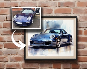 Watercolour Car Art - Custom Car Painting from Photo, Car Lovers Gift
