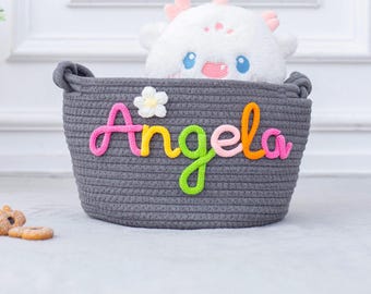 Personalized Cotton Rope Basket: Monogram Baby Name, Toy Storage