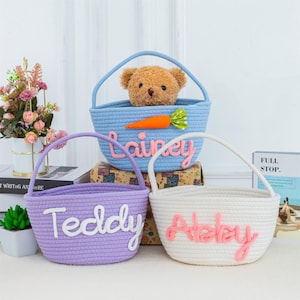Personalized Easter Basket,Custom Name Baby Basket,Custom Bunny Carrot Rope Basket,Baby Shower Gift,Toy Organizer,Nursery Gift,Easter Decor